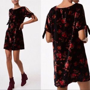 Ann Taylor LOFT Velvet Dress floral print split sleeve shift mini